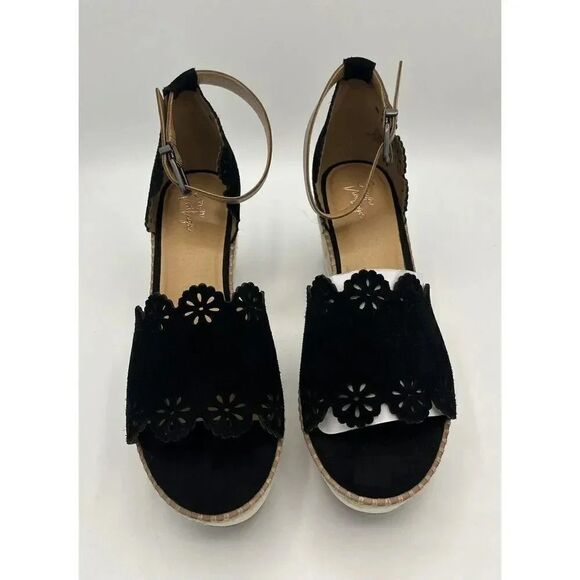 Crown Vintage Black Cow‎ Suede Dunja Style Wedges Womens Sz 9.5M New Without Box - Picture 3 of 8
